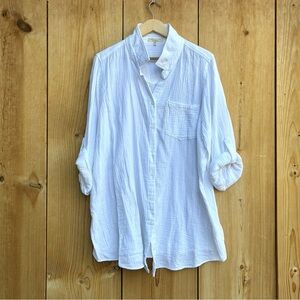 Side Stitch Los Angeles White Cotton Gauze Roll Tab Sleeve Blouse Sz 2X
